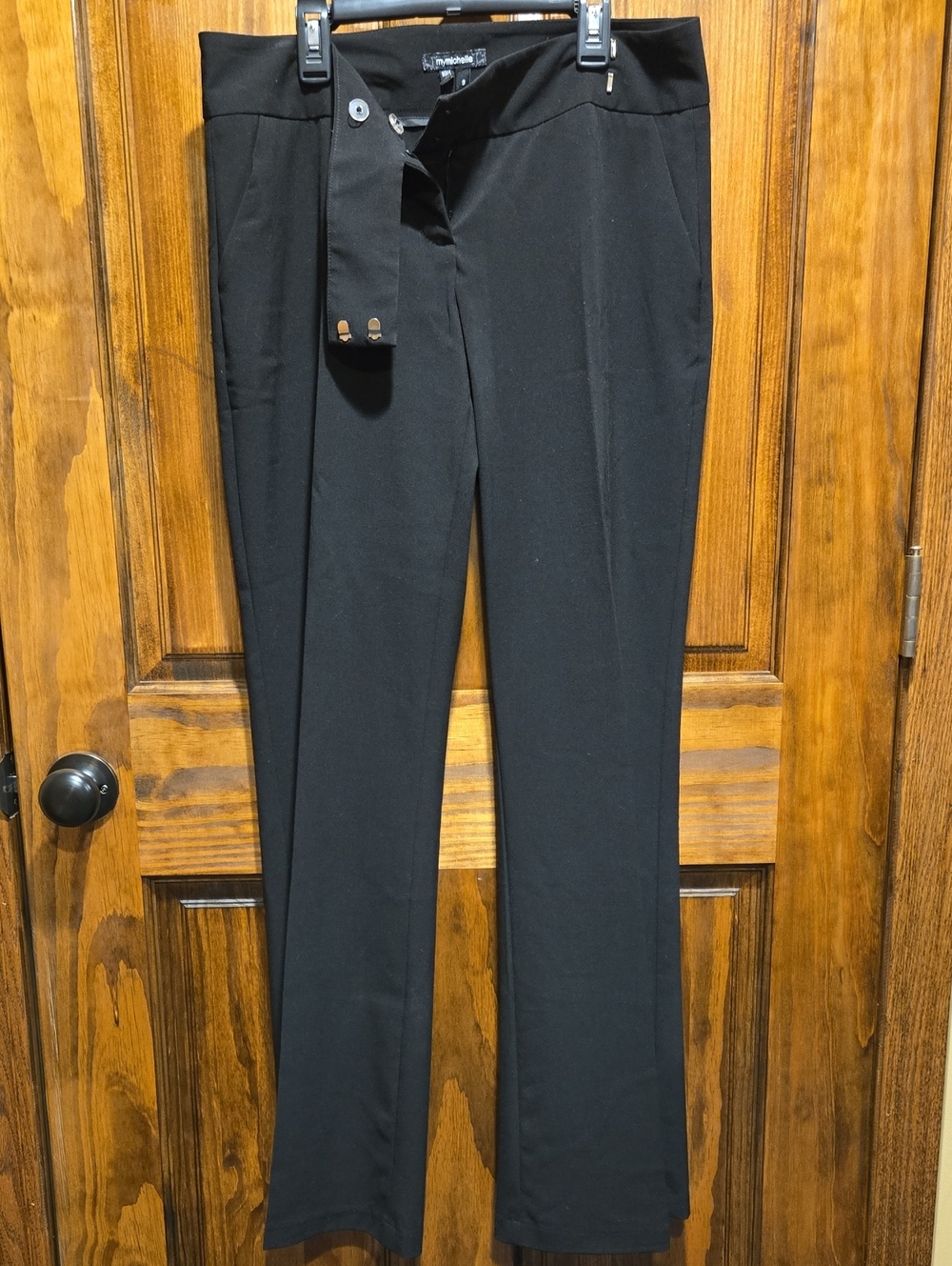 My Michelle Black High-Waist Straight-Leg Trousers with Belt Detail